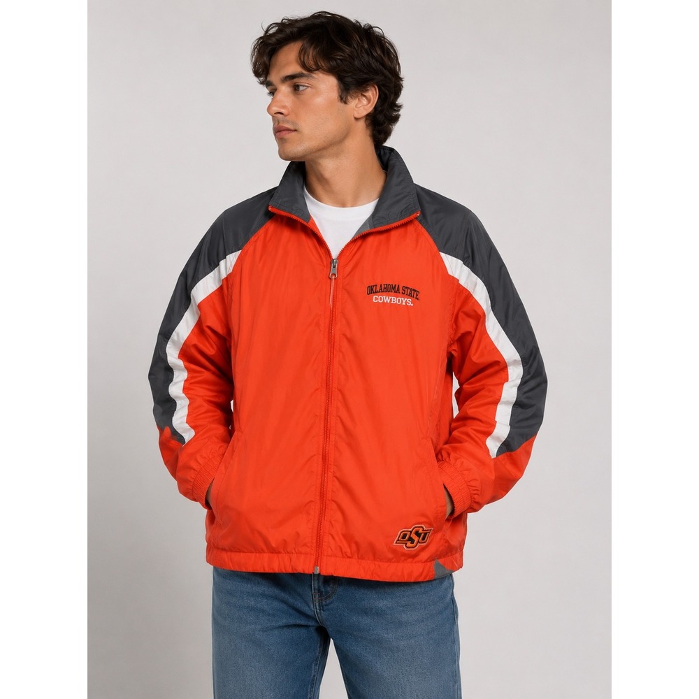 Red Oak Oklahoma State‎ Cowboys Orange Grey White Track Jacket Size M |D1